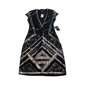 Express Womens Black‎ Silver Sequin Geometric V-Neck Cocktail Dress XS New Tag